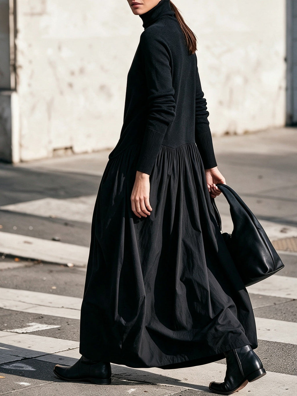 Camila | Vestido largo oversize de cuello alto con bolsillos