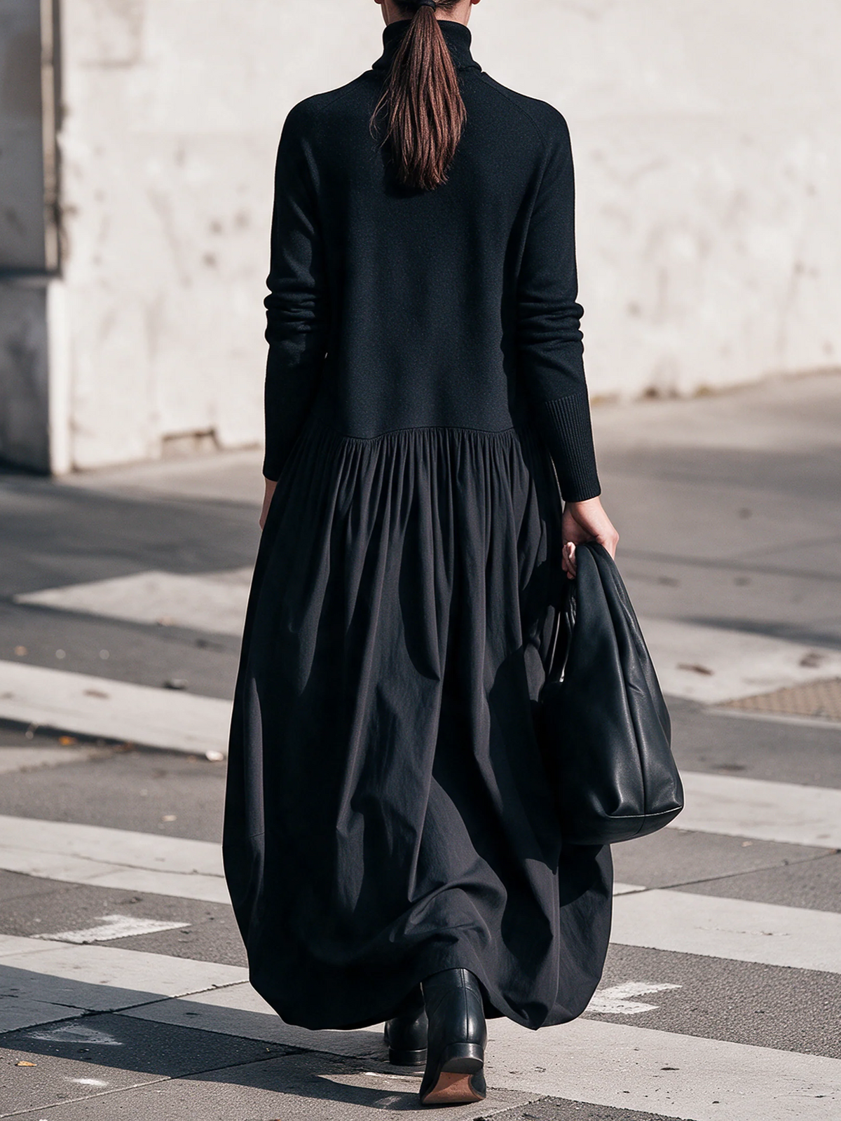 Camila | Vestido largo oversize de cuello alto con bolsillos