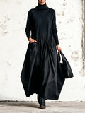 Camila | Vestido largo oversize de cuello alto con bolsillos