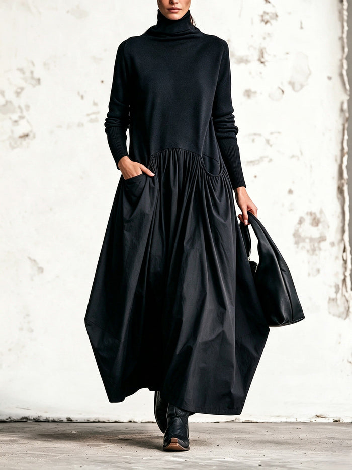 Camila | Vestido largo oversize de cuello alto con bolsillos