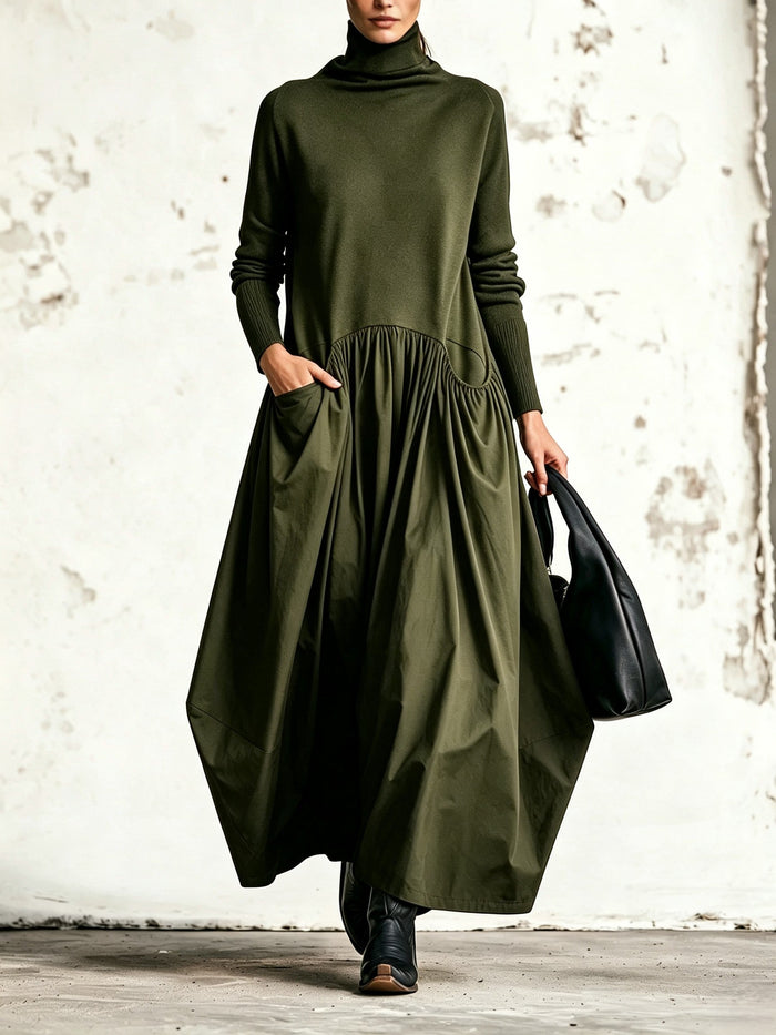 Camila | Vestido largo oversize de cuello alto con bolsillos
