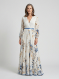 Sofía | Vestido largo de manga larga con cuello en V y estampado floral