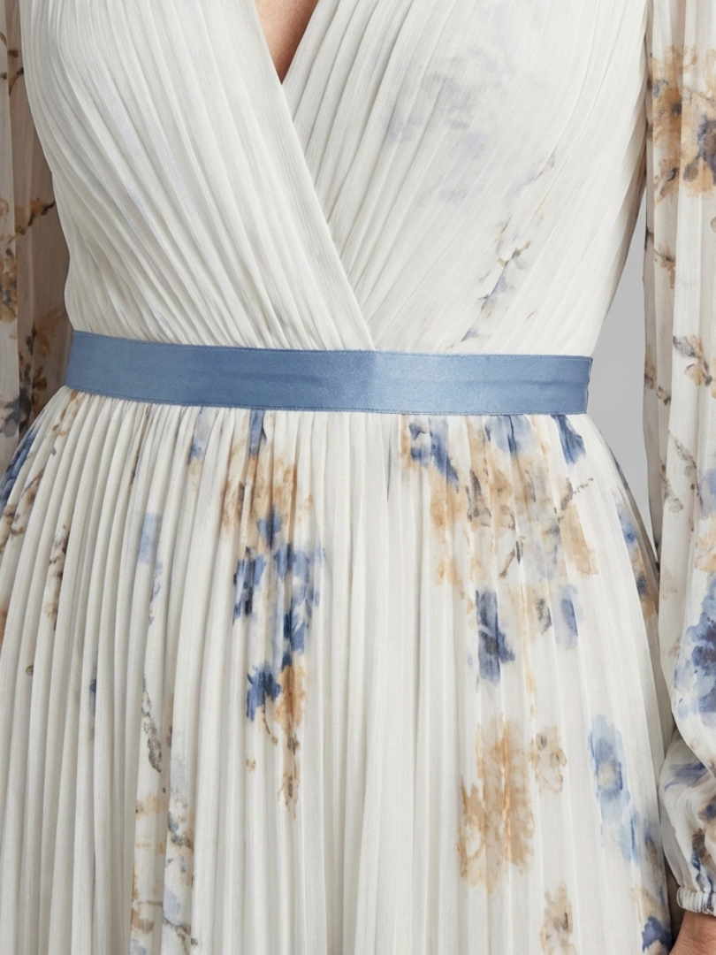 Sofía | Vestido largo de manga larga con cuello en V y estampado floral