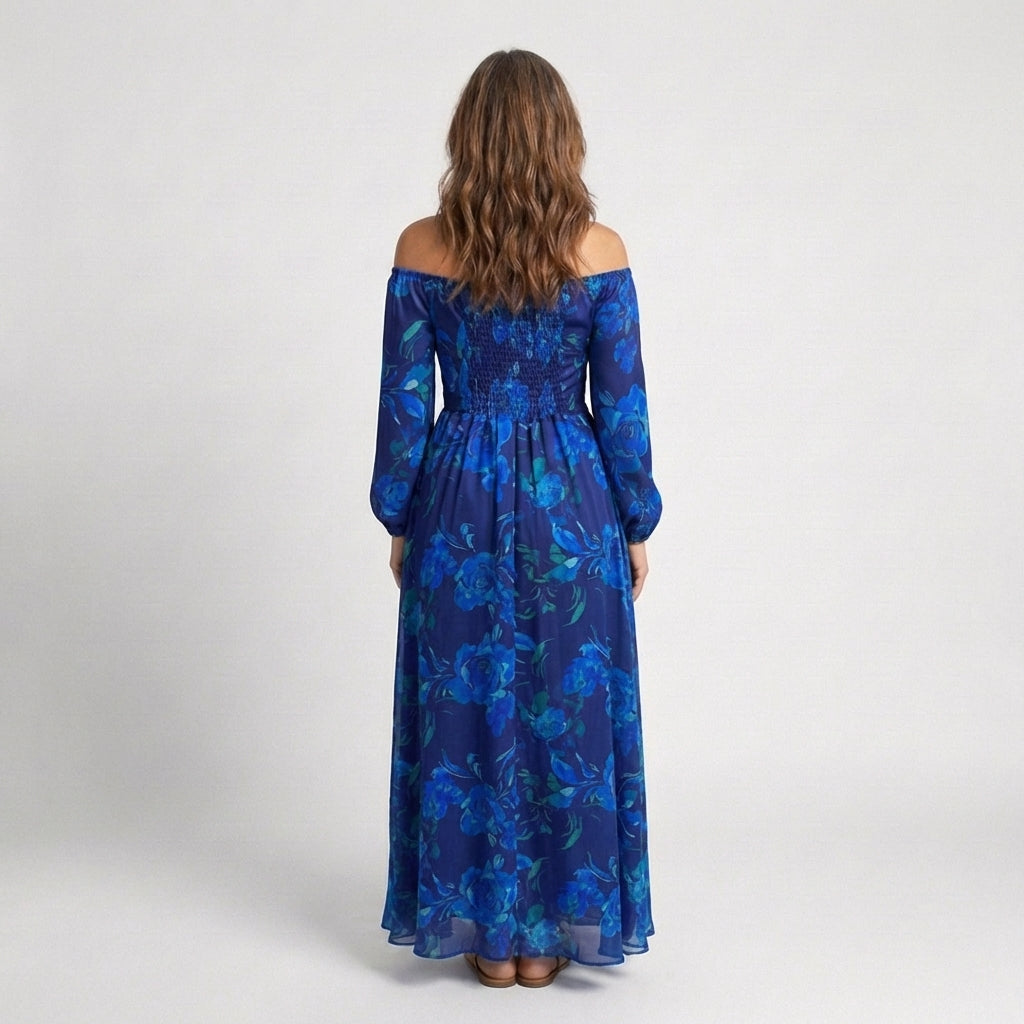 Chloe | Vestido largo floral con hombros al aire