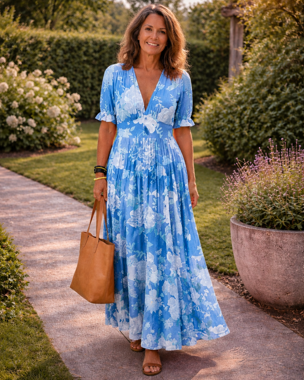 Carlota | Vestido midi floral de manga corta y cuello en V
