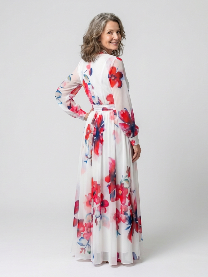 Vivianne | Vestido largo cruzado de manga larga con estampado floral