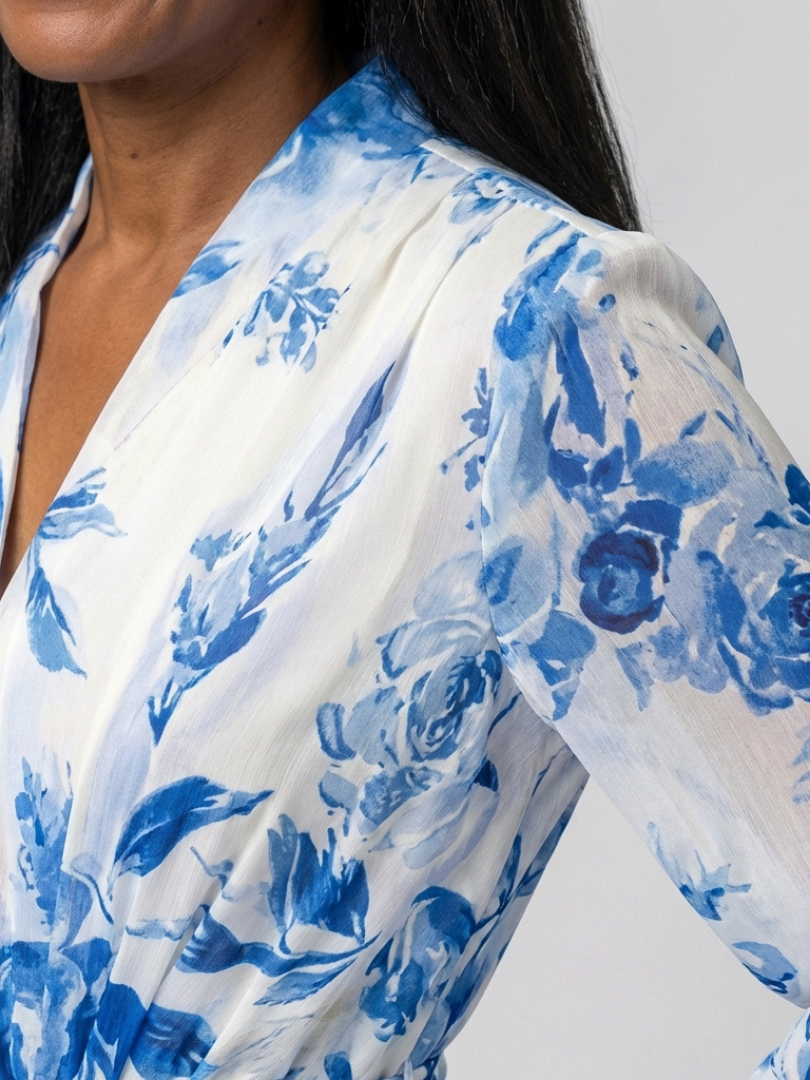 Vivianne | Vestido largo cruzado de manga larga con estampado floral