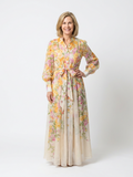Noa |  Vestido largo de manga larga con estampado floral y tejido transparente